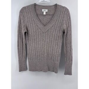 LOFT V Neck‎ Sweater Cable Knit Long Sleeve Womens Brown Size S
